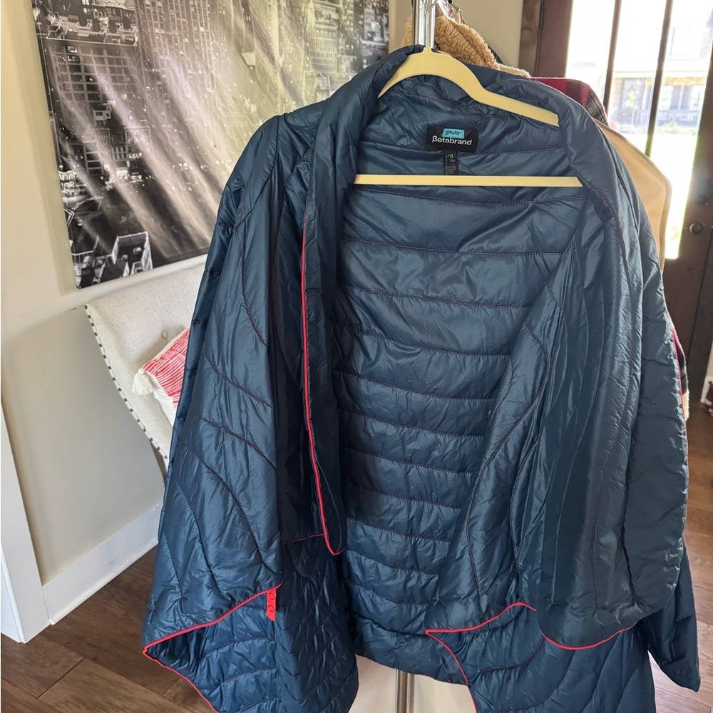 Blue Quilted Jacket with Red Trim